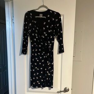 Anne Klein Black and White Sheath Dress 3/4 Sleeve Scoop Neck